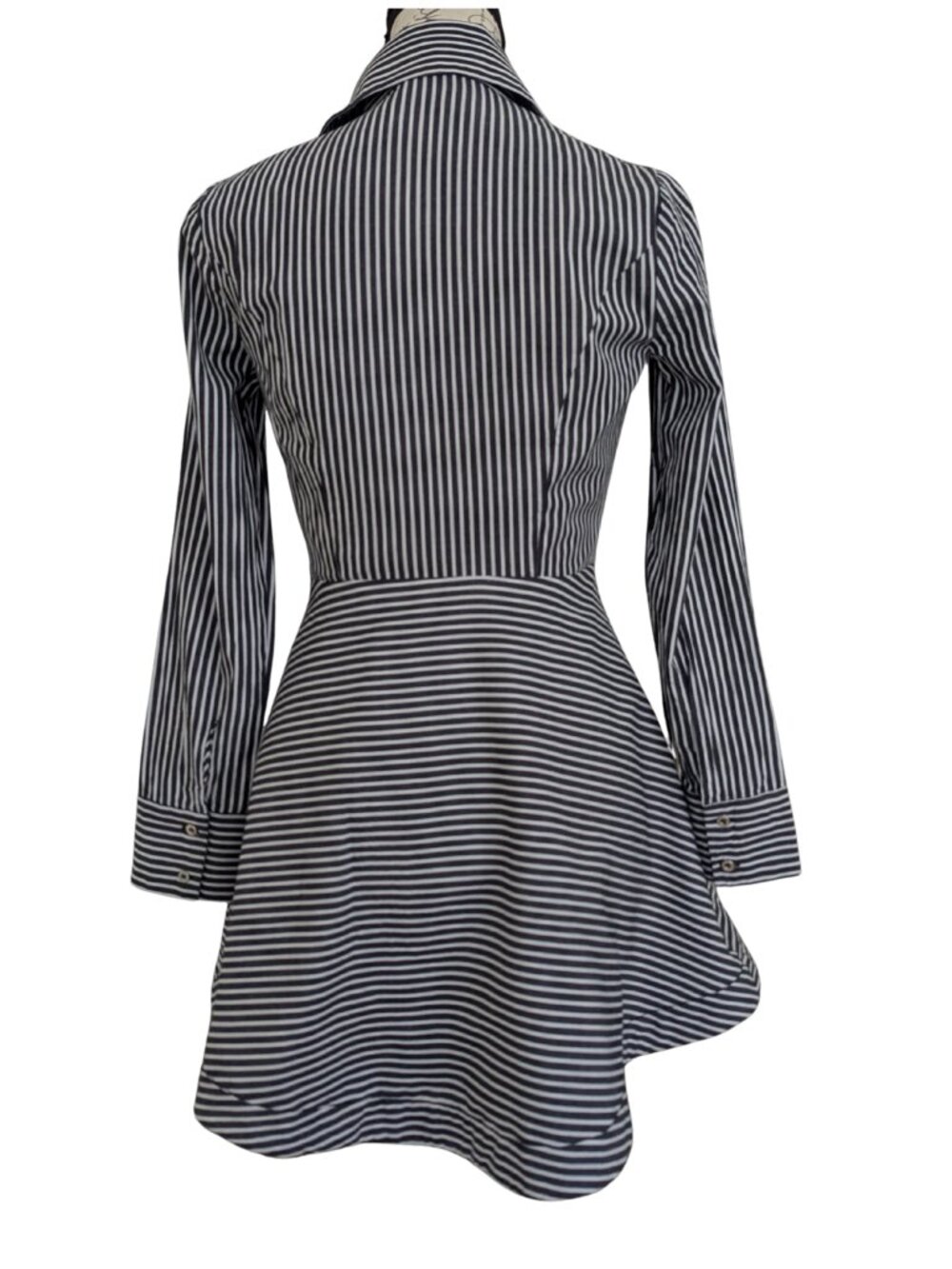 bebe Pinstripe Fit & Flare Shirt Mini Dress Black White Cotton Size 4 - Picture 4 of 12